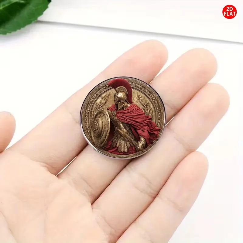 Ancient Greek Warrior Brooch – Stainless Steel & Glass Lapel Pin, Unique Boutonniere / Clothing Badge for Suits & Coats